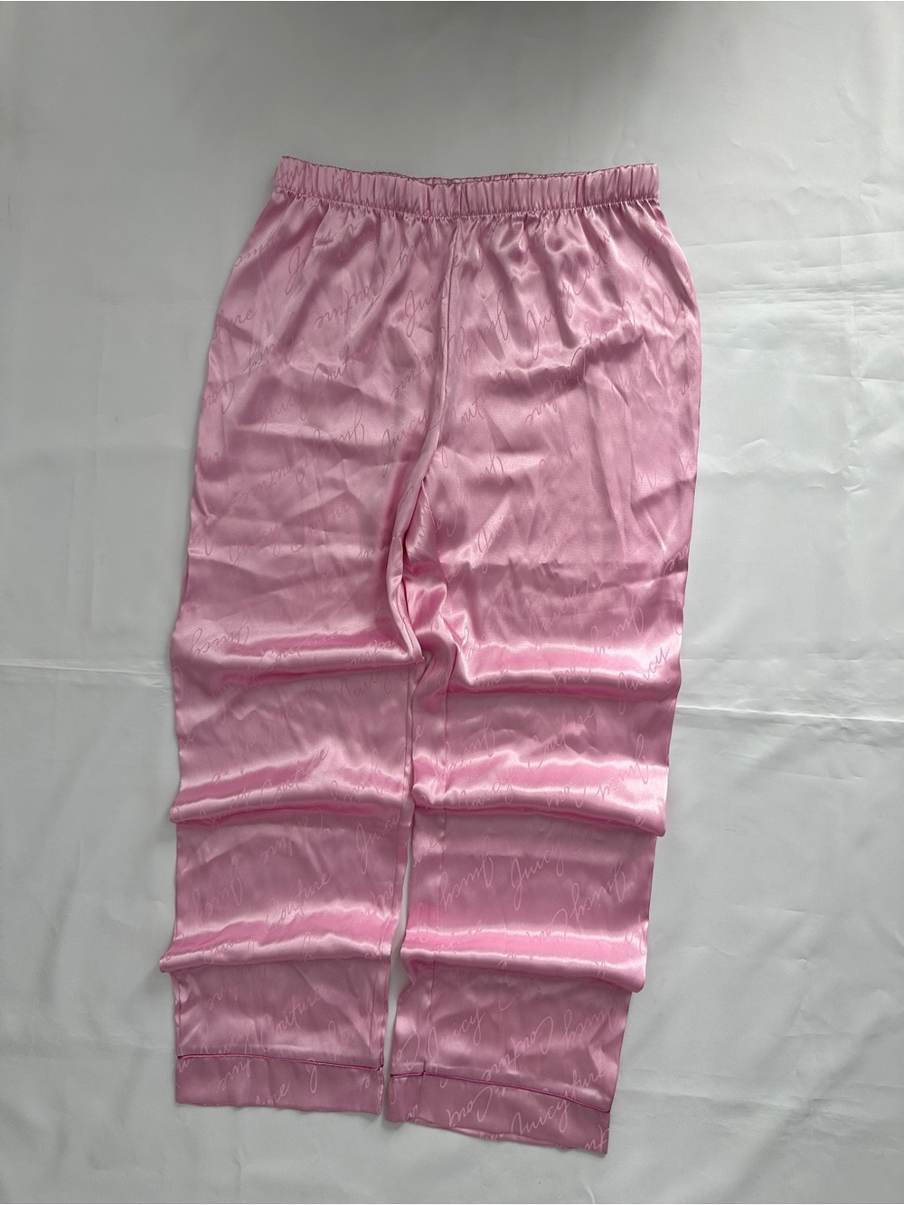 Juicy Couture Pink Satin Pajama Pants Logo Print Sleepwear Size M